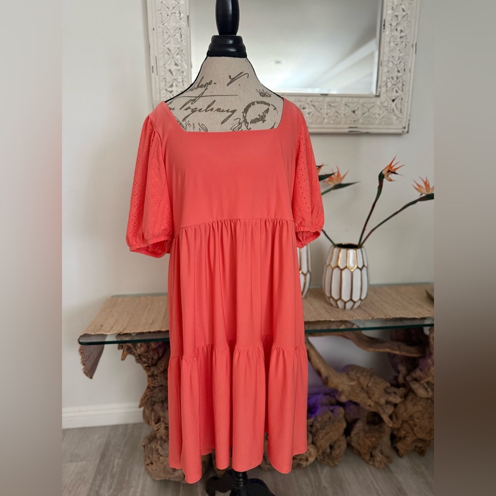 NEW with Tavs BCBG Paris Eyelet Babydoll Dress in Vibrant Coral - XL